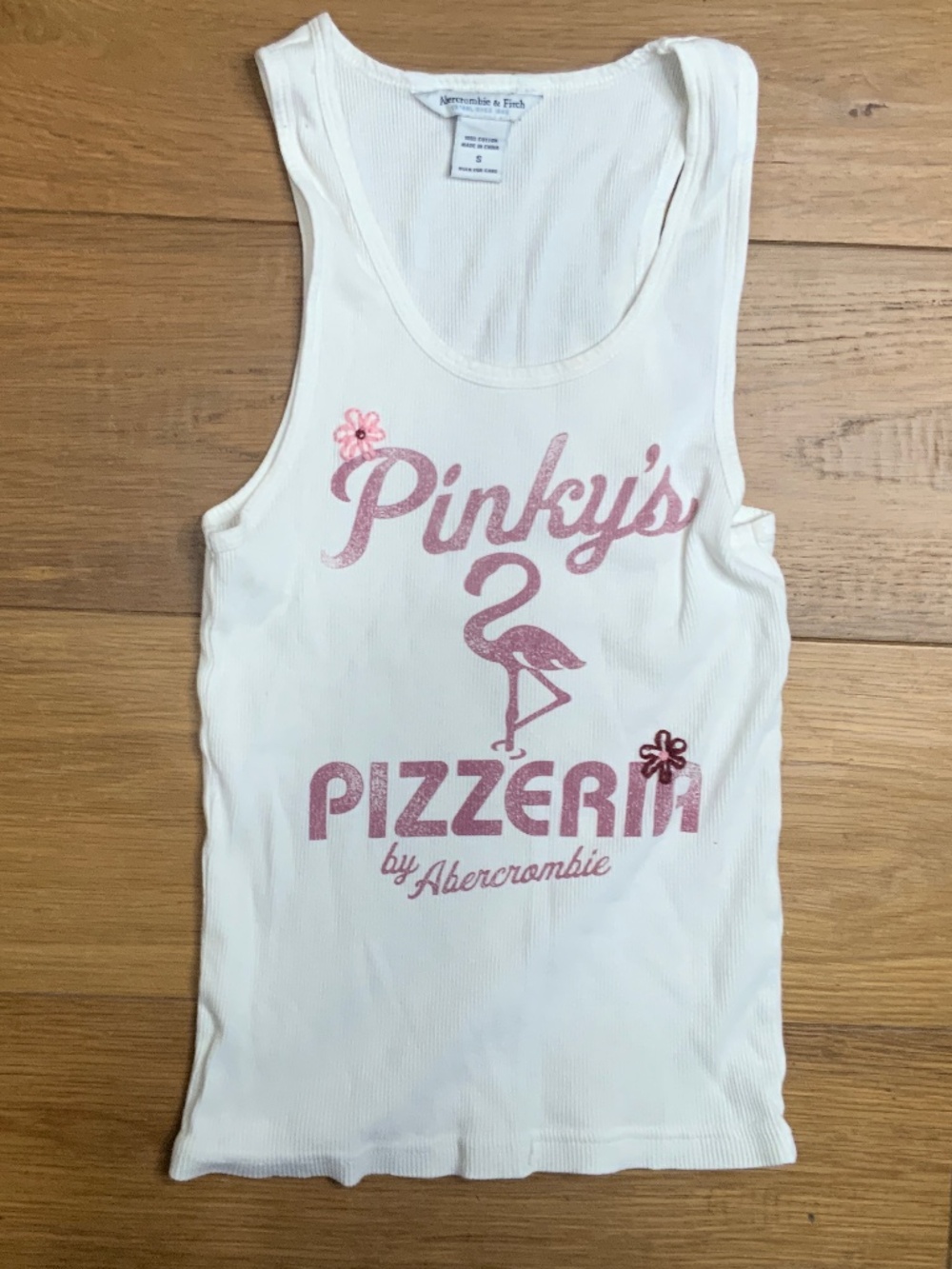 Vintage Abercrombie & Fitch Pinky’s Pizzeria Tank Top with Embroidered Flowers